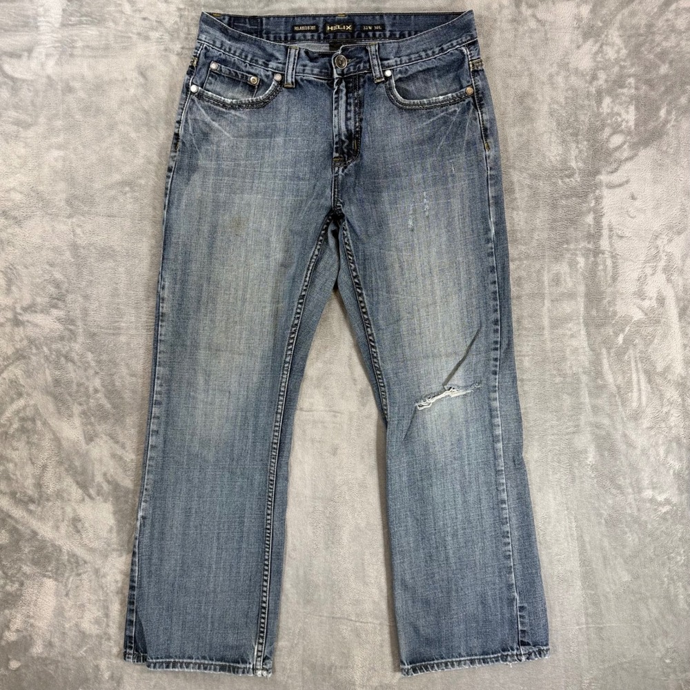 Helix Relaxed Bootcut Jeans Men's Size 32x30 Blue Distressed Denim Pants Skater
